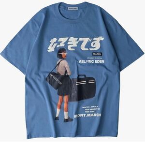 NWT Aelfric Eden Blue Graphic T-Shirt Oversized Tee Unisex XL Short Sleeves Crew